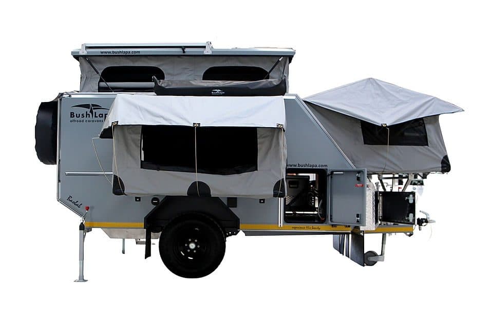 Baobab 4-Sleeper, front and side tents deployed, side view